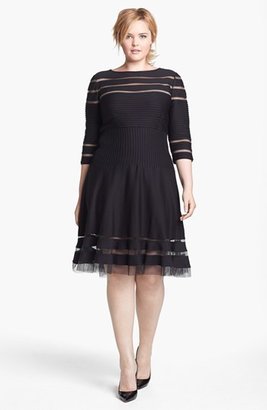 Tadashi Shoji Mesh Stripe Fit & Flare Dress (Plus Size)