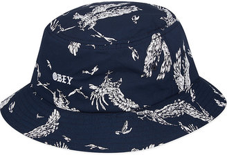 Obey Bird-Print Bucket Hat - for Men, Navy Blue