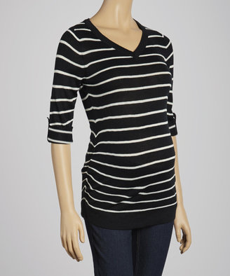 Black & White Stripe Maternity Sweater - Women