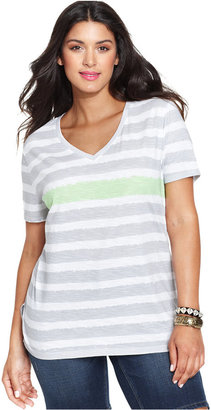 Style&Co. Sport Plus Size Short-Sleeve Striped Tee