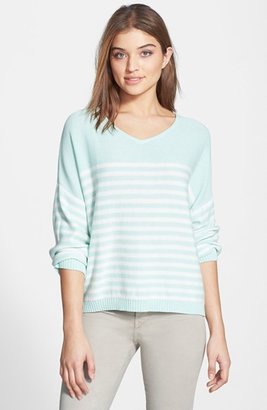 Vince Camuto V-Neck Stripe Cotton Sweater