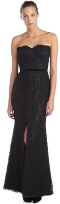 Jill Stuart JILL black and evergreen lace overlay sweetheart neck fitted gown