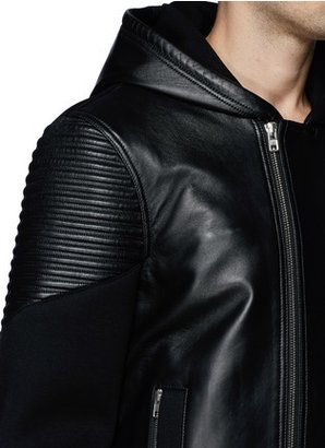 Nobrand Neoprene hood and sleeve leather biker jacket