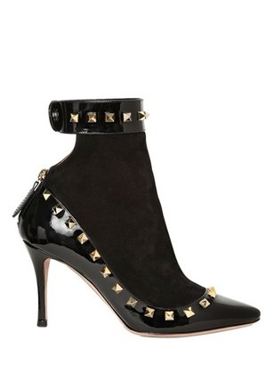 Valentino 85mm Rock Stud Suede And Patent Boots