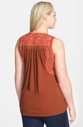 Lucky Brand 'Rosalina' Embroidered Cotton Tank (Plus Size)