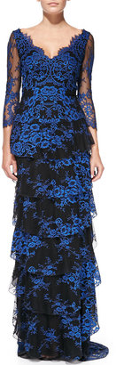 Alice + Olivia Alyssa Tiered Contrast Lace Gown
