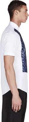 Neil Barrett White & Blue Camo-Paneled Shirt