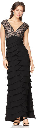 Jessica Howard Cap-Sleeve Lace Tiered Gown