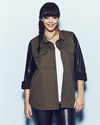 Military Jacket with PU Sleeves