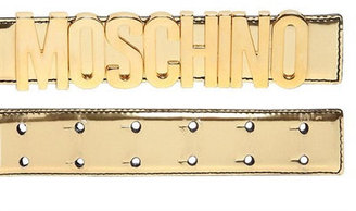 Moschino Logo Lettering Laminated Leather Belt