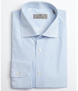 Canali sky blue and white pinwheel pattern cotton spread collar dress shirt