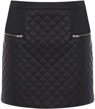 Warehouse Zip front quilted faux leather skirt