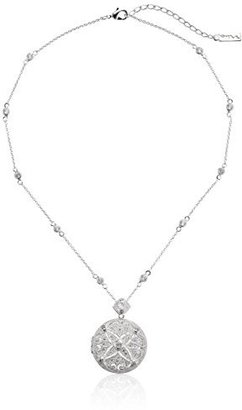 Nina Gilly Filigreed Pave Circle Locket on Cubic Zirconia Station Chain Pendant Necklace