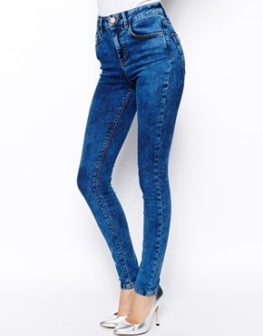 ASOS Ridley High Waist Ultra Skinny Jeans in Mottled Acid Wash - Acid blue