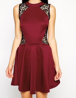 Club L Skater Dress With Lace Panel Detail