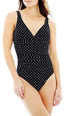 JCPenney Trimshaper® Polka Dot Shirred 1-Piece Swimsuit