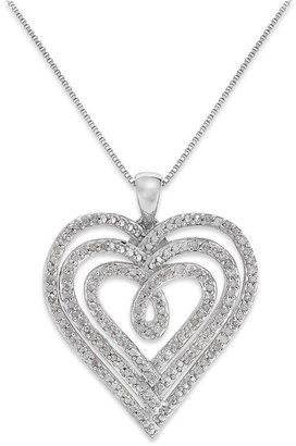 Macy's Diamond Nested Heart Pendant Necklace in Sterling Silver (1/2 ct. t.w.)