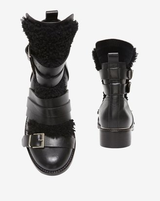 IRO Leather and Shearling Moto Boot