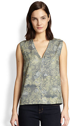 J Brand Sleeveless Wool-Silk Camouflage-Print Top
