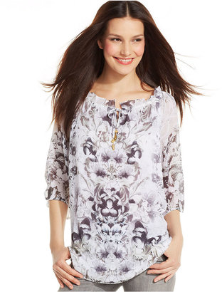 Style&Co. Printed Peasant Top