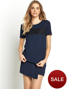 Love Label Lace Detail Boxy Jersey Crepe Top