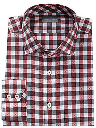 Thomas Dean Big & Tall Dobby Check Print Long-Sleeve Woven Shirt