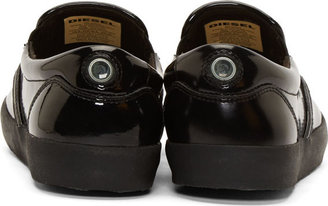 Diesel Black Patent Leather Sub.Ways Slip-On Sneakers