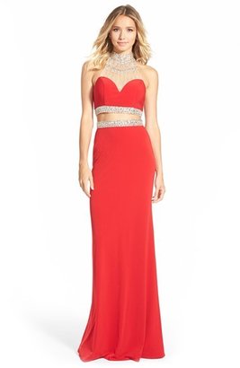 Faviana Embellished Two-Piece Jersey Gown