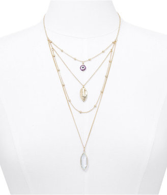 Express Nested Faceted Stone And Evil Eye Necklace