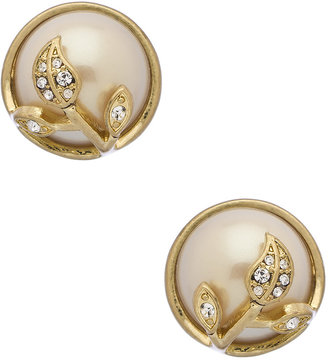 Carolee Gold Pearl and Crystal Button Earrings