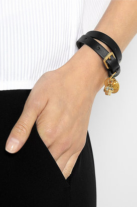 Alexander McQueen Leather, gold-tone and Swarovski crystal wrap bracelet