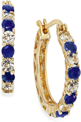 Macy's Midnight Sapphire (1-1/5 ct. tw.) and White Topaz (1-1/10 ct. t.w.) Hoop Earrings in 18k Gold over Sterling Silver, 23mm