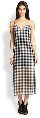 Line & Dot Ellis Sheer-Skirt Gingham Slip Dress