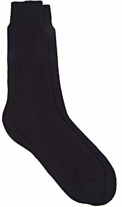 Barneys New York Men's Fine-Gauge Rib-Knit Mid-Calf Socks - Navy