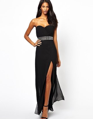 Lipsy Maxi Dress with Embellished Waist - Black