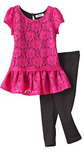 DKNY Girls' 2T-6X Lace Overlay Tunic With Knit Leggings Set