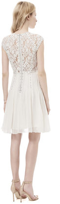 Rebecca Taylor Cap Sleeve Dress With Lace Inset And Nailheads