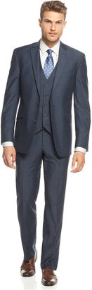 Kenneth Cole Reaction Blue Pindot Vested Slim-Fit Suit