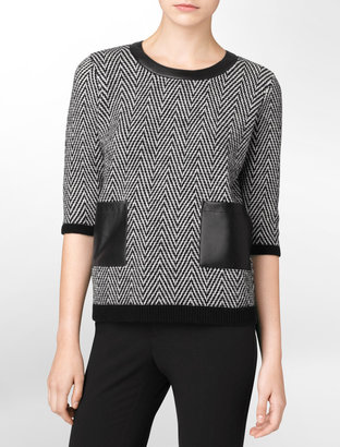 Calvin Klein Contrast Trim Chevron Lambs-Wool Sweater