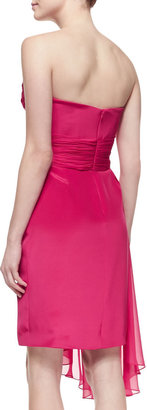 Marchesa Strapless Cascade-Front Cocktail Dress, Pink