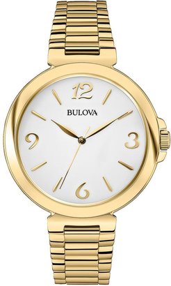Bulova White Bezel Yellow Gold Tone Ladies Watch