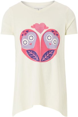 Lands' End Girl`s owl curved hem graphic t-shirt