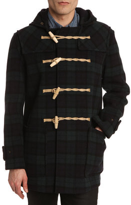 Gloverall Mid Monty Navy Blue Plaid Duffle Coat