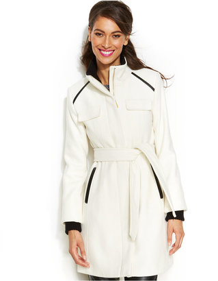 Vince Camuto Faux Leather-Trim Belted Coat