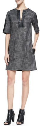 Nanette Lepore Short-Sleeve Leather-Bound Shift Dress