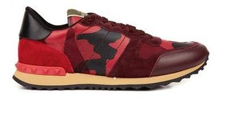 Valentino Camo-print leather, suede and canvas trainers