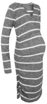 Mama Licious Mamalicious Grey Stripe Print V Neck Midi Dress