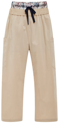 Suno Beige With Floral Mesh Double Waistband Trouser Beige With