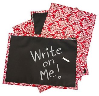 Scribble Linens 4 Reversible Chalkboard Placemats, Red Damask
