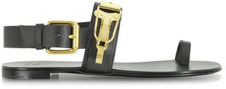 Giuseppe Zanotti Black Leather Flat Sandal w/Metal Detail